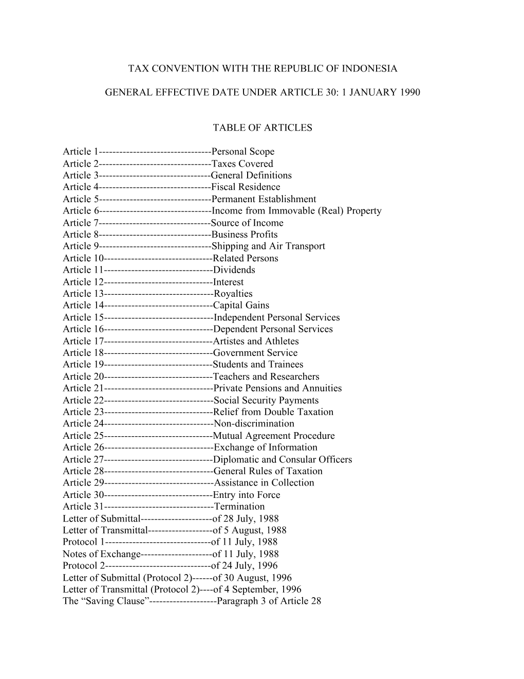 Income Tax Treaty