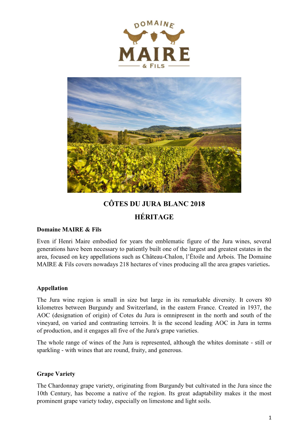 Côtes Du Jura Blanc 2018 Héritage