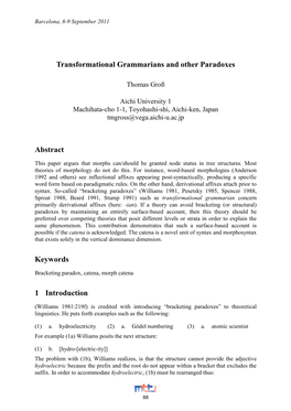 Transformational Grammarians and Other Paradoxes Abstract Keywords