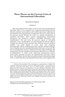 Three Theses on the Current Crisis of International Liberalism