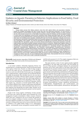 Updates on Aquatic Parasites in Fisheries