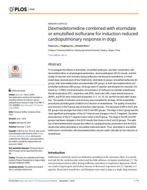 Dexmedetomidine Combined with Etomidate Or Emulsified Isoflurane for Induction Reduced Cardiopulmonary Response in Dogs
