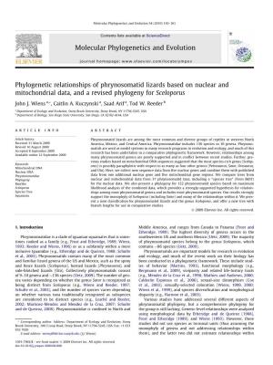 Phylogenetic Relationships of Phrynosomatid Lizards Based on Nuclear and Mitochondrial Data, and a Revised Phylogeny for Sceloporus
