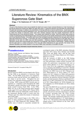 Kinematics of the BMX Supercross Gate Start Grigg, J.1 , Haakonsen, E.2,3, Orr, R.1 Keogh, JW.1, 4, 5