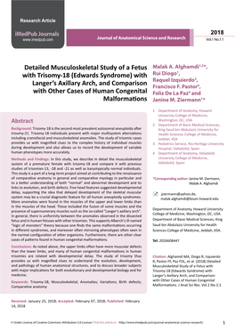 Detailed Musculoskeletal Study of a Fetus with Trisomy-18 (Edwards Syndrome) with Langer's Axillary Arch, and Comparison With