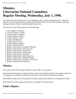 Libertarian National Committee Minutes - 1 July 1998 12/6/19, 5�30 AM