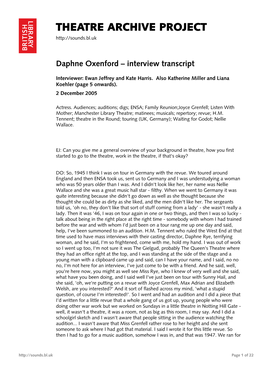 Theatre Archive Project: Interview with Daphne Oxenford