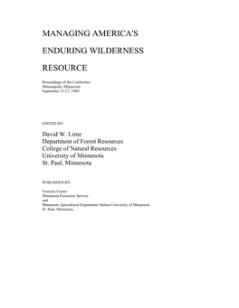 Managing Natural Populations of Wildlife in Wilderness