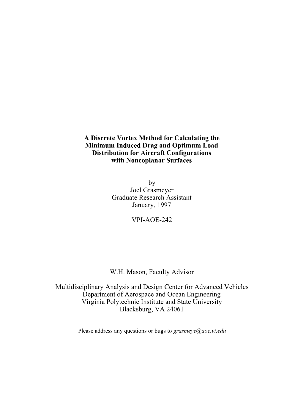 A Discrete Vortex Method for Calculating the Minimum Induced Drag and Optimum Load Distribution for Aircraft Configurations with Noncoplanar Surfaces