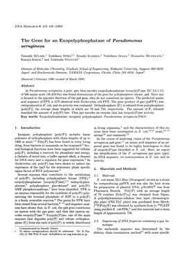 The Gene for an Exopolyphosphatase of Pseudomonas Aeruginosa