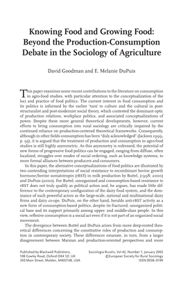 Beyond the Production–Consumption Debate in the Sociology of Agriculture