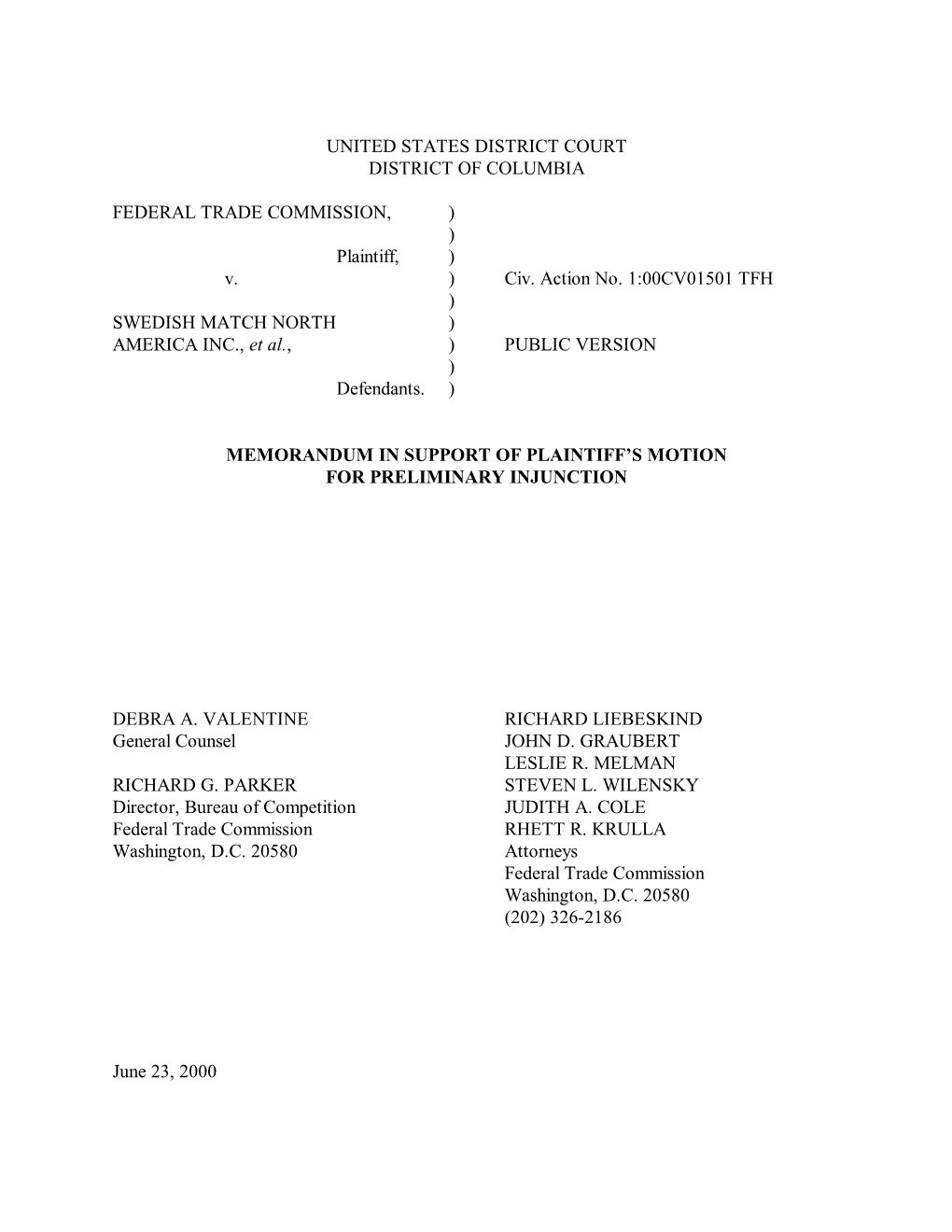 Memorandum in Support of Plaintiff's Motion