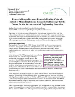 Colorado School of Mines Implements Research Methodology for the Center for the Advancement of Engineering Education