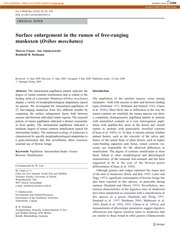 Surface Enlargement in the Rumen of Free-Ranging Muskoxen (Ovibos Moschatus)