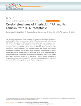 Crystal Structures of Interleukin 17A and Its Complex with IL-17 Receptor A