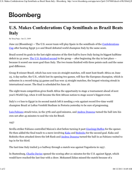 U.S. Makes Confederations Cup Semifinals As Brazil Beats Italy - Bloomberg