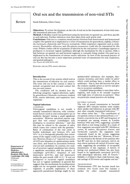 Oral Sex and the Transmission of Non-Viral Stis Sex Transm Infect: First Published As 10.1136/Sti.74.2.95 on 1 April 1998