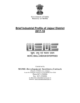 Brief Industrial Profile of Jajpur District 2017-18
