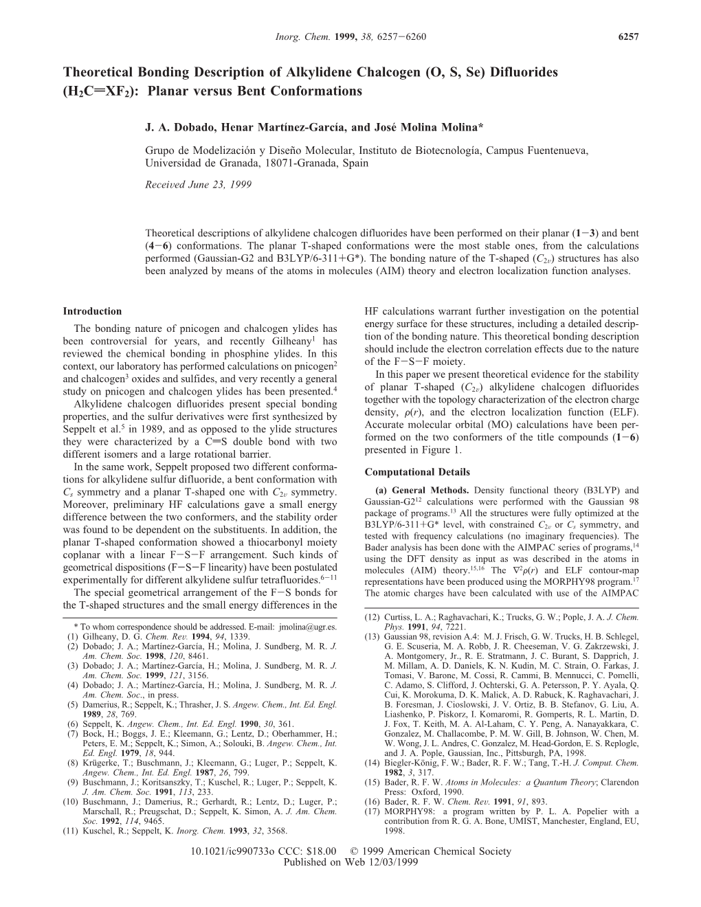 Theoretical Bonding Description of Alkylidene Chalcogen (O, S, Se) Difluorides