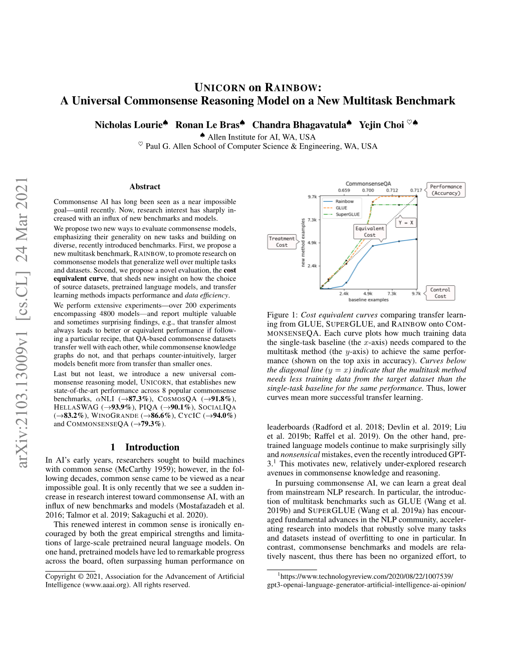 UNICORN on RAINBOW: a Universal Commonsense Reasoning Model on a New Multitask Benchmark