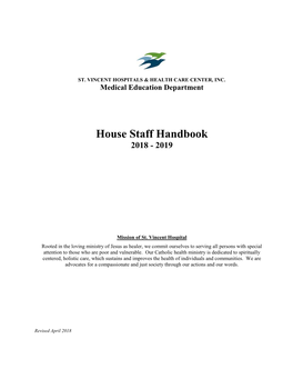 House Staff Handbook 2018 - 2019
