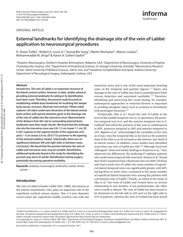 External Landmarks for Identifying the Drainage Site of the Vein of Labb É : Application to Neurosurgical Procedures