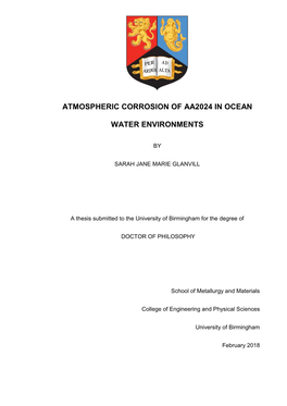 Atmospheric Corrosion of AA2024 in Ocean Water Environments