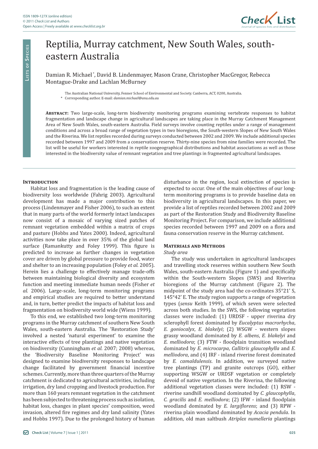 Check List and Authors Chec List Open Access | Freely Available at Journal of Species Lists and Distribution