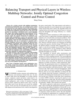 Balancing Transport and Physical Layers in Wireless Multihop Networks: Jointly Optimal Congestion Control and Power Control Mung Chiang
