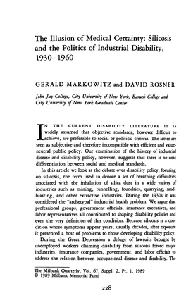 The Illusion of Medical Certainty: Silicosis and the Politics of Industrial Disability, 1 9 3 0 -1 9 6 0