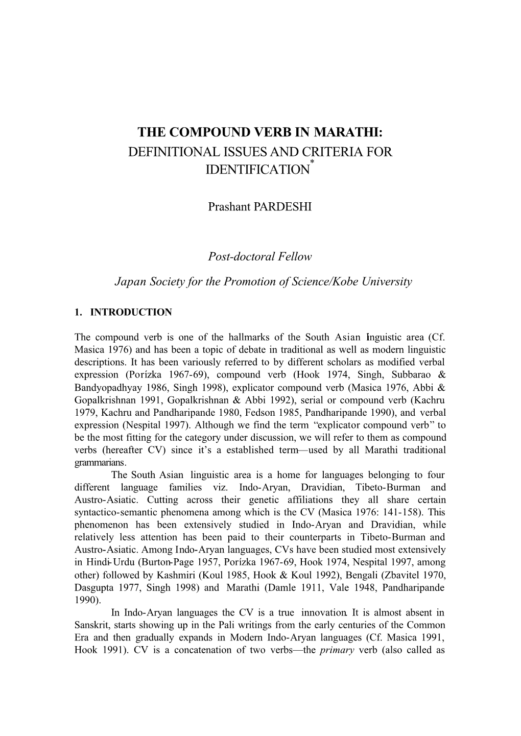 The Compound Verb In Marathi Definitional Issues And Criteria For 