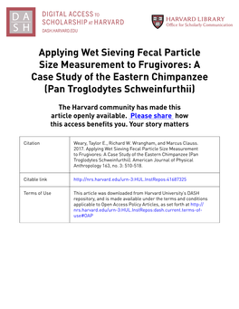 Applying Wet Sieving Fecal Particle Size Measurement to Frugivores: a Case Study of the Eastern Chimpanzee (Pan Troglodytes Schweinfurthii)