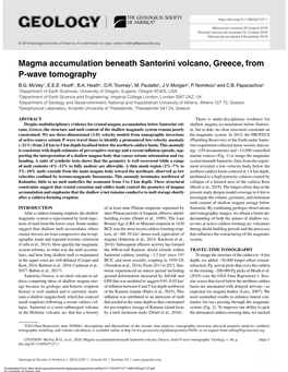 Magma Accumulation Beneath Santorini Volcano, Greece, from P-Wave Tomography B.G
