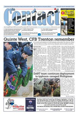 Quinte West, CFB Trenton Remember a Crowd Estimated at 2,000 People Attended the Quinte West Remembrance Day Ceremony Despite Abominable Weather