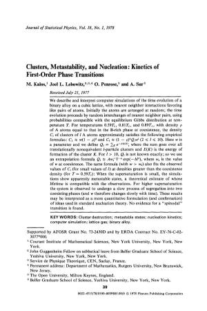 Clusters, Metastability, and Nucleation: Kinetics of First-Order Phase Transitions M