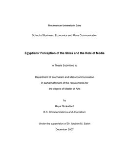 Egyptians' Perception of the Shias and the Role of Media