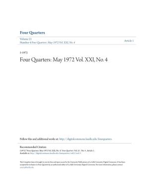 Four Quarters Volume 21 Article 1 Number 4 Four Quarters: May 1972 Vol