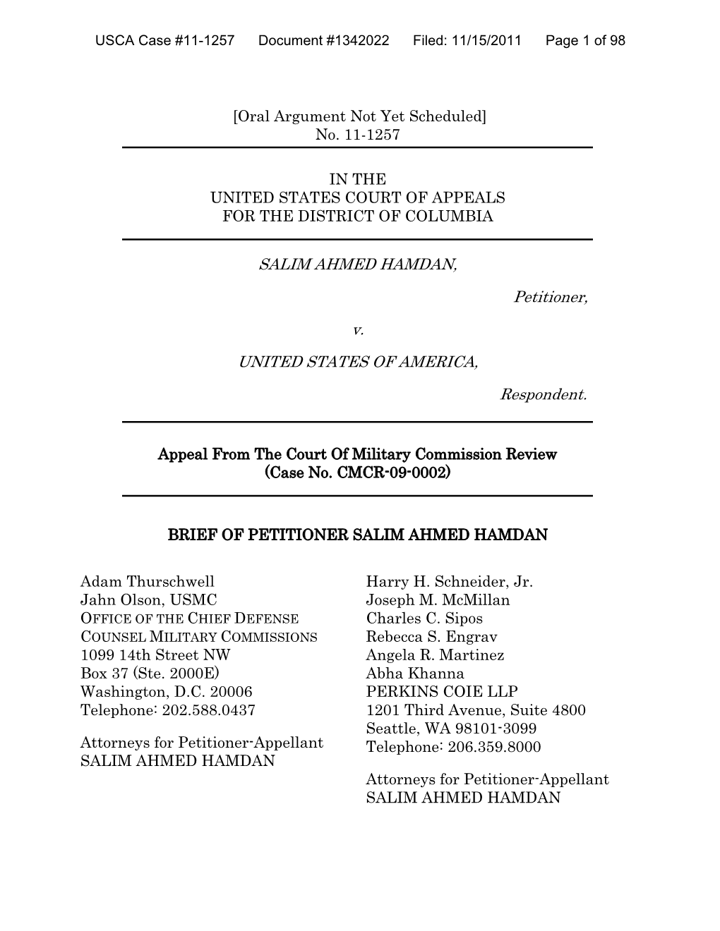 SALIM AHMED HAMDAN, Petitioner, V. UNITED STATES of AMERICA