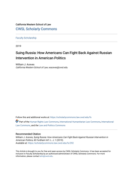 Suing Russia: How Americans Can Fight Back Against Russian Intervention in American Politics