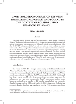 Cross-Border Co-Operation Between the Kaliningrad Oblast and Poland in the Context of Polish-Russian Relations in 2004–2011