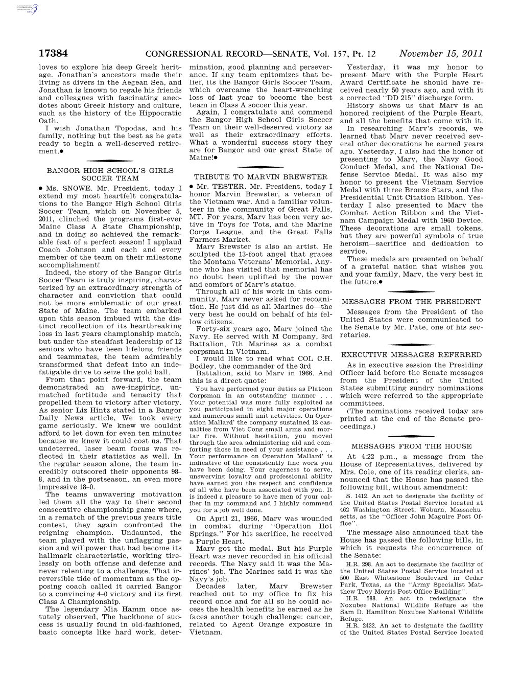 CONGRESSIONAL RECORD—SENATE, Vol. 157, Pt. 12 November