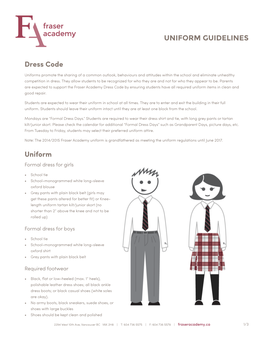 UNIFORM GUIDELINES Dress Code Uniform