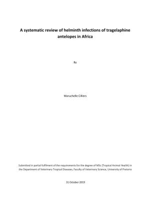 A Systematic Review of Helminth Infections of Tragelaphine Antelopes in Africa