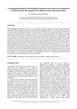 A Geographical Model for the Altitudinal Zonation of Mire Types in the Uplands of Western Europe: the Example of Les Monts Du Forez in Eastern France