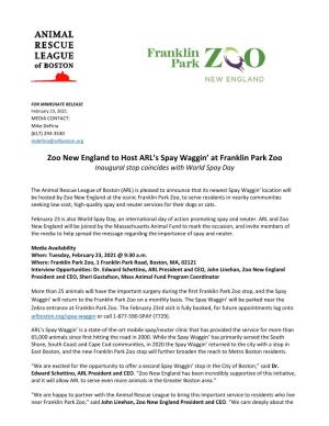 Zoo New England to Host ARL's Spay Waggin' at Franklin Park