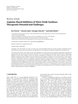 Review Article Arginine-Based Inhibitors of Nitric Oxide Synthase: Therapeutic Potential and Challenges