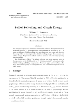 Seidel Switching and Graph Energy