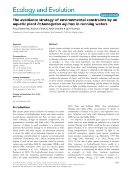 The Avoidance Strategy of Environmental Constraints by an Aquatic Plant Potamogeton Alpinus in Running Waters