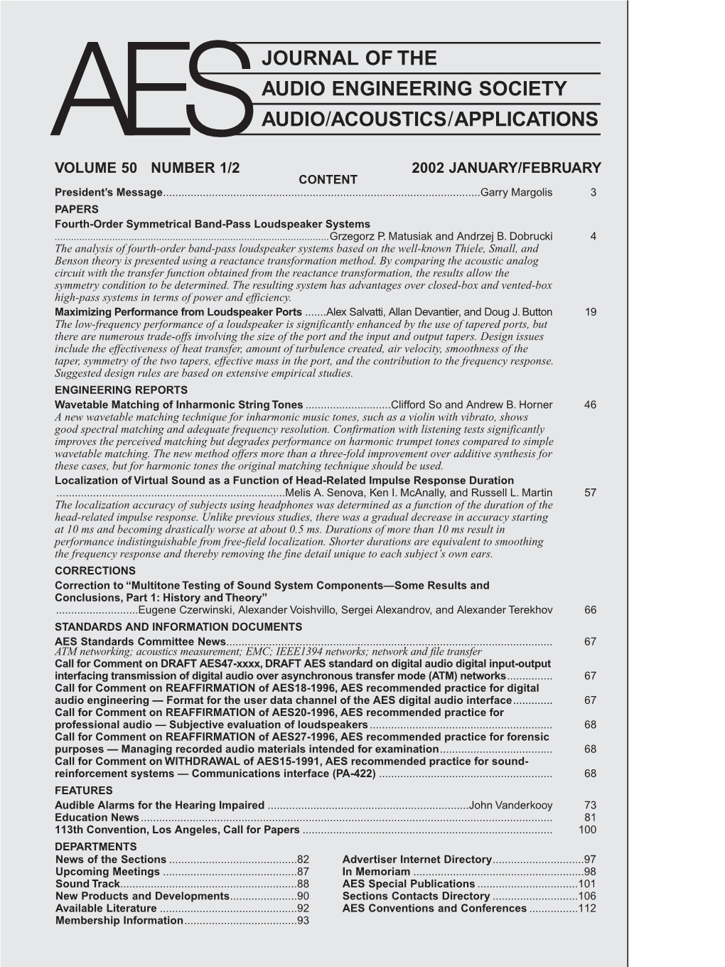 Aesjournal of the Audio Engineering Society Audio