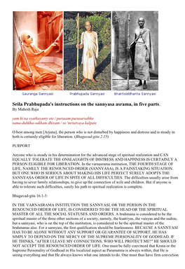 Srila Prabhupada's Instructions on the Sannyasa Asrama, in Five Parts